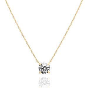 14K Gold Plated Crystal Solitaire 1.5 Carat 7.3mm Cubic Zirconia Dainty Choker N
